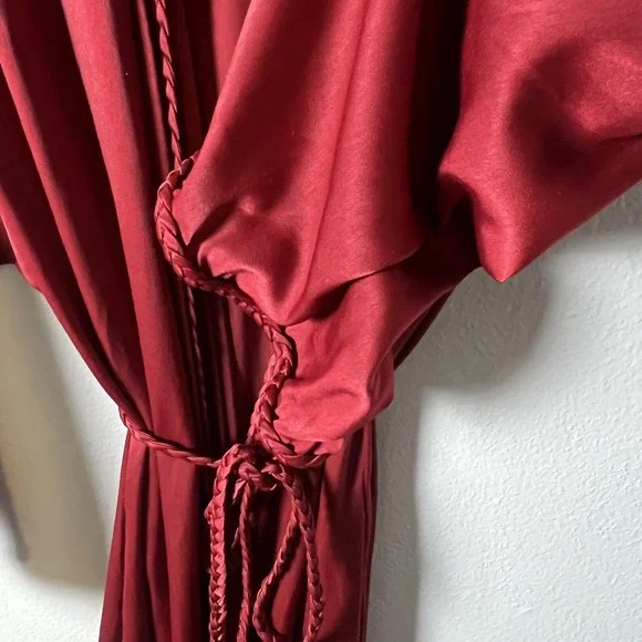 Natori Robe Womens Medium Red Kimono Maxi Wrap Belted Loungewear Boho Elegant - Picture 6 of 6